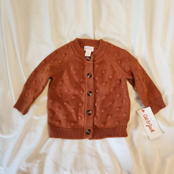 Cat & Jack NWT 3-6 month orange bobble cardigan sweater - Picture 1 of 4